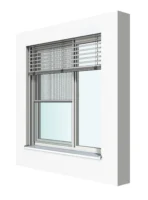 Moderne Fenster mit Jalousien in einem weißen Rahmen